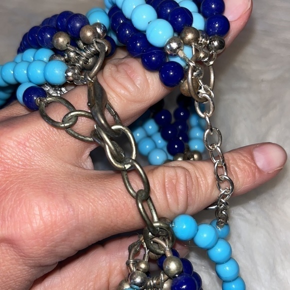 Beautiful blue glass bead chunky multi strand statement necklace/bracelet set - Picture 12 of 13